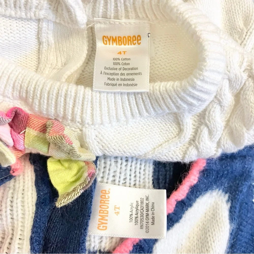 Gymboree Sweater Dress Bundle (2) Blue Polka Dot White Cable-Knit Girl’s Size 4T